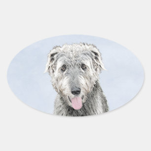 Irish Wolfhound-schilderij - Cute Original Dog Art Ovale Sticker