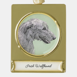 Irish Wolfhound-schilderij - Cute Original Dog Art Verguld Banner Ornament