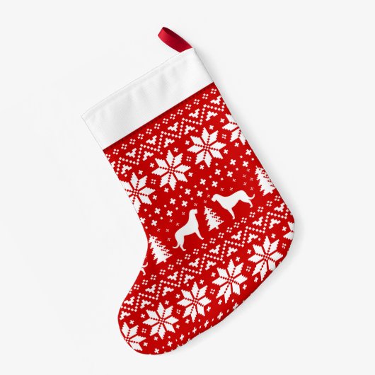 Irish Wolfhound Silhouettes Pattern Red en White Kleine Kerstsok (Achterkant (Hangend))