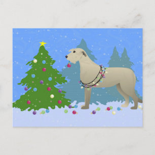 Irish Wolfhound ter decoratie van een kerstboombos Feestdagenkaart