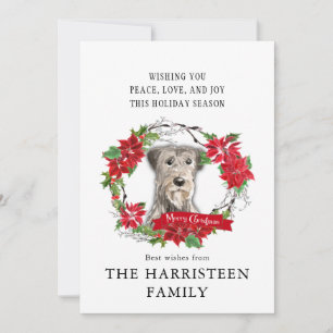 Irish Wolfhound Waterverf Poinsettia Kerst Feestdagenkaart