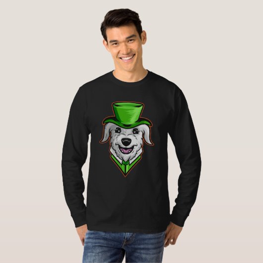 Irish Wolfhound With Green Hat Neckerchief St Patr T-shirt (Voorkant volledig)