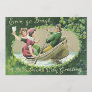 Irish Woman Man Rowboat Shamrock Kaart