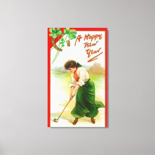Irish Woman Over Hit Golfball Canvas Afdruk