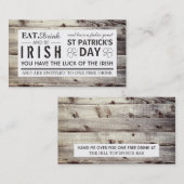 Irish Wood St Patrick's Day Drink Ticket (Voorkant / Achterkant)