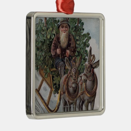 Irishman Driving Sleigh van Shamrocks Metalen Ornament (Rechts)