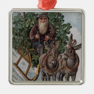 Irishman Driving Sleigh van Shamrocks Metalen Ornament