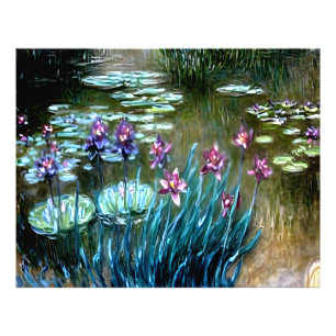 Irissen en waterlelies in de tuin van Giverny Foto Afdruk