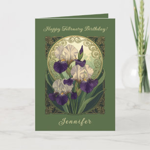 Irissen Februari Verjaardagsbloemen Art Nouveau St Kaart