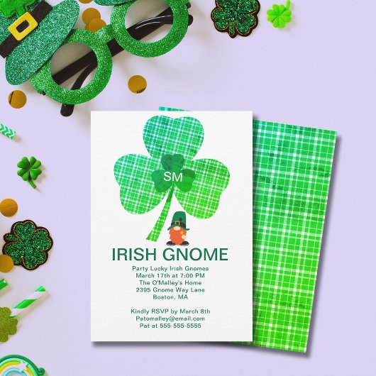 Irlandais Gnome Monogram Shamrock Invitation St pa