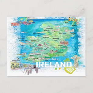Irlande Carte de voyage illustrée avec routes