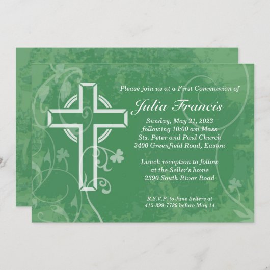 Irlande Cross First Communion Invitation (Devant / Derrière)