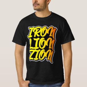 Iron Lion Zion Graffiti Stijl Typografie Reggae T-shirt