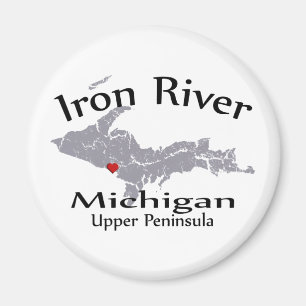Iron River Michigan Heart Map Design Magnet Magneet