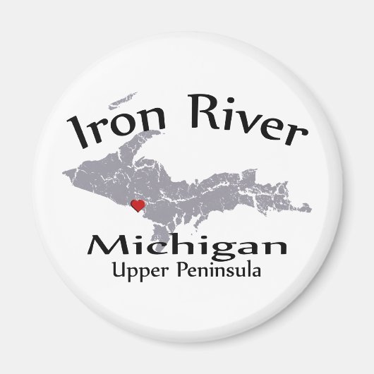Iron River Michigan Heart Map Design Magnet Magneet (Voorkant)