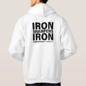 "Iron Sharpens Iron" Mannen Wit Hooded Sweatshirt (Achterkant)