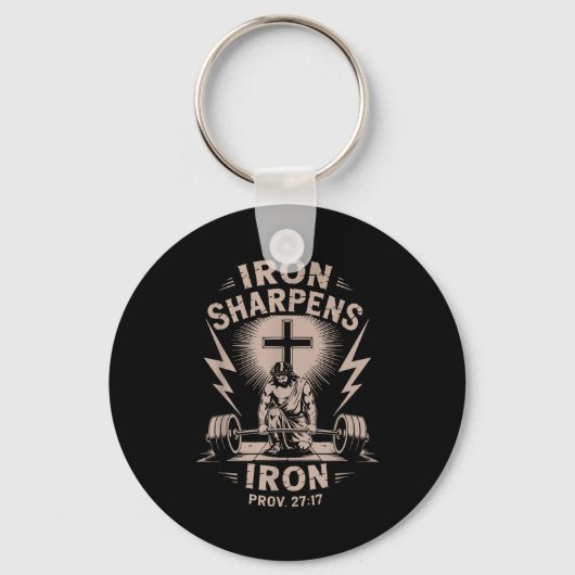 Iron Sharpens Iron Youth Christian Workout Gym Wei Sleutelhanger (Voorkant)