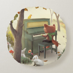Iron T. Fox: Woodland Piano Solo Muziek Kunst Rond Kussen