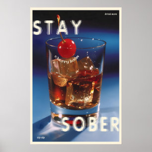 Ironische kersencocktailprint retro bar wandkunst poster