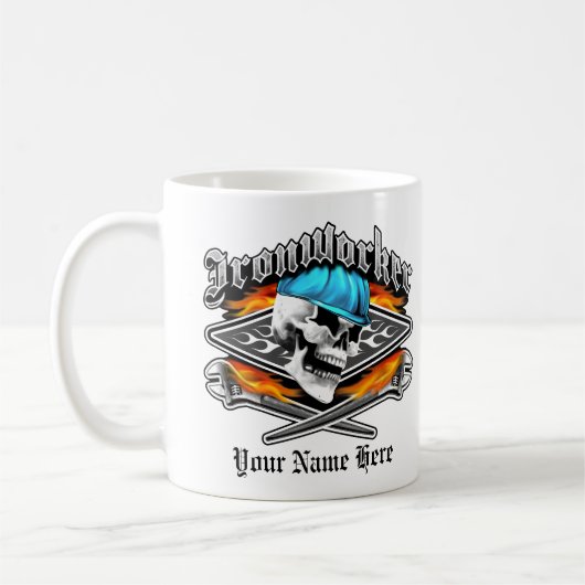 Ironwerker Skull en Flaming Crossed Wrenches Koffiemok (Links)