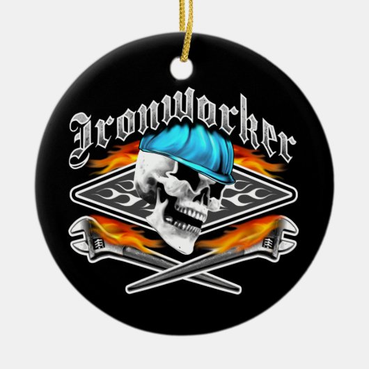 Ironwerker Skull en Spud Wrenches Keramisch Ornament (Voorkant)