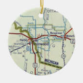 Ironwood MI Map Keramisch Ornament (Voorkant)