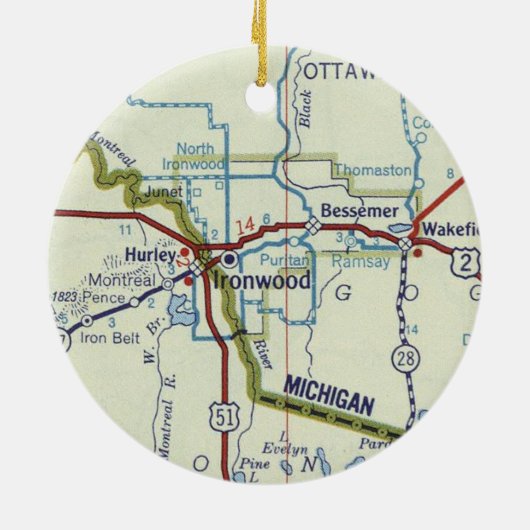Ironwood MI Map Keramisch Ornament (Achterkant)