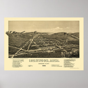Ironwood, MI Panorama Map - 1886 Poster