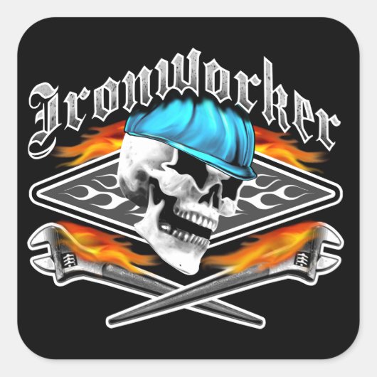 Ironworker schedel en spud moersleutels vierkante sticker (Voorkant)