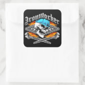Ironworker schedel en spud moersleutels vierkante sticker (Tas)