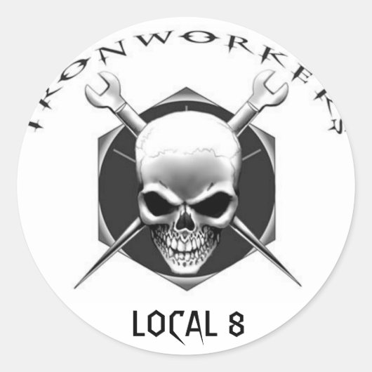 IRONWORKER SKULL Local 8 Ronde Sticker (Voorkant)