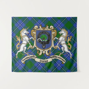 Irvine Clan Badge & Unicorns met Tartan Wandkleed