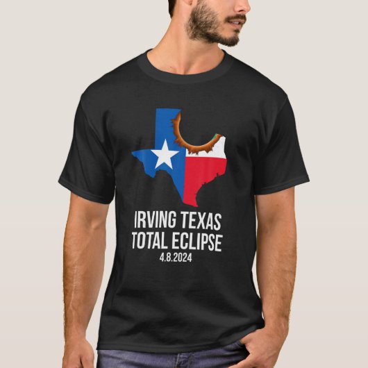 Irving Texas Total Eclipse 2024 TX State Outline T T-shirt (Voorkant)