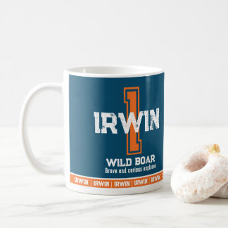 Irwin naam betekenis sport monogram oranje blauw koffiemok