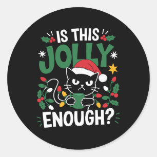 Is dit genoeg zwarte kat voor kerst met kerst? ronde sticker
