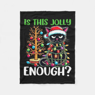 Is dit vrolijk genoeg grappig zwarte kat kerstboom fleece deken