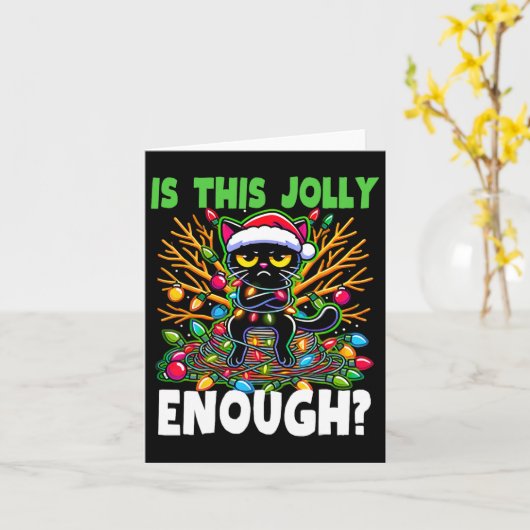 Is dit vrolijk genoeg grappig zwarte kat kerstboom kaart (Gele Bloem)