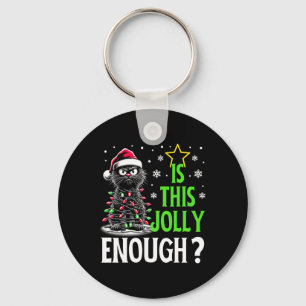 Is dit vrolijk genoeg grappig zwarte kat kerstboom sleutelhanger
