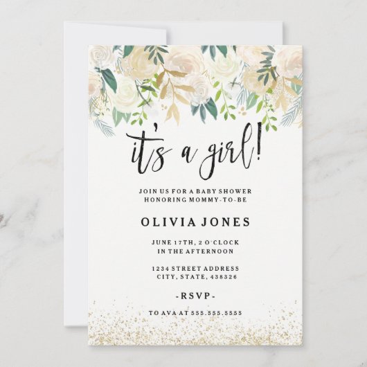  is een meisje bloemenuitnodiging Baby shower Kaart (Voorkant)