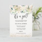  is een meisje bloemenuitnodiging Baby shower Kaart (Staand voorkant)