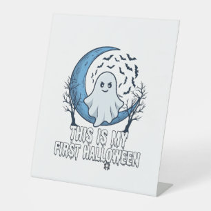 Is Eerste Halloween Geest Halve Maan Vleermuizen_1 Reclamebord Met Voetstuk