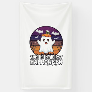 Is Eerste Halloween Geest Pompoen Hoed Vleermuizen Spandoek