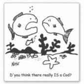 Is er een kabeljauw? Cartoon. Sticker (Voorkant)