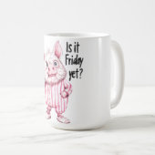 "Is het al vrijdag?" Funny Pig Coffee Mok (Voorkant rechts)