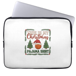 Is Kerst Pyjama Basketbal Kerstman Hoed Bomen Laptop Sleeve
