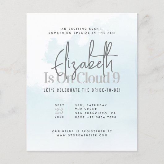 Is op cloud negen moderne bruids douche uitnodigin flyer (Voorkant)