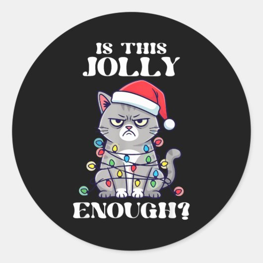 Is This Jolly Enough Tangled Christmas Cat Ronde Sticker (Voorkant)