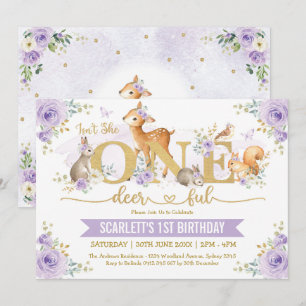 Is ze niet één-hert-rijk Lila Woodland 1st Birthda Kaart
