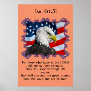 Isa40:31 Met een adelaar voor Amerikaanse vlag Poster