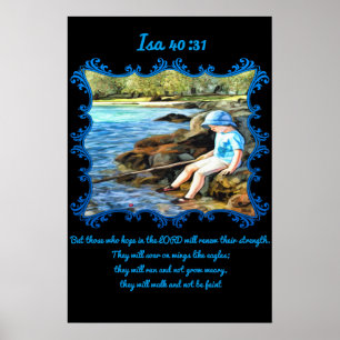 Isa 40:31 Baby boy die in de rivier vist. Poster